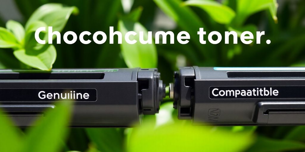 Two toner cartridges, one genuine and one compatible.